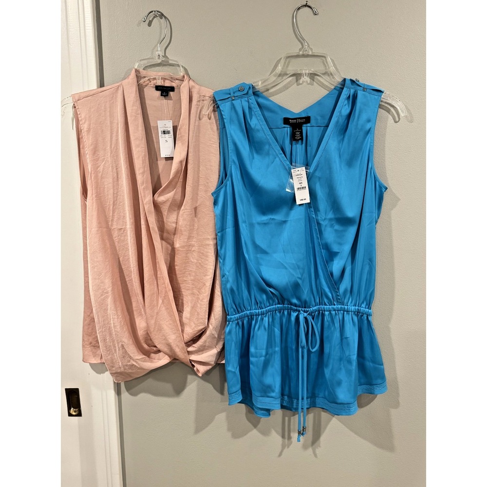 NEW Sleeveless Blouse Set of 2 WHBM Ann Taylor Satin Holiday Dressy Party Small